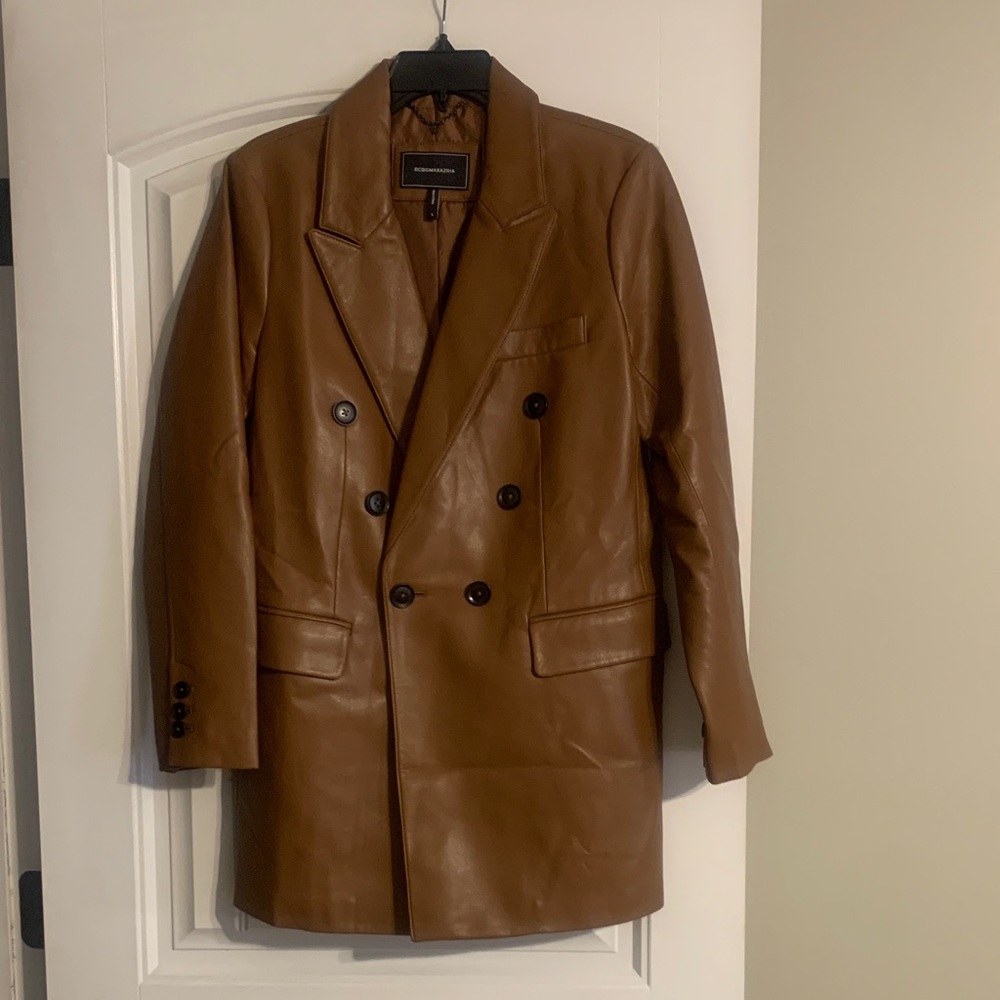 BCBG Brown Double-Breasted Leather Jacket